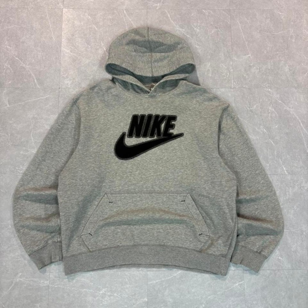 Y2K Nike grey hoodie with black logo Size L